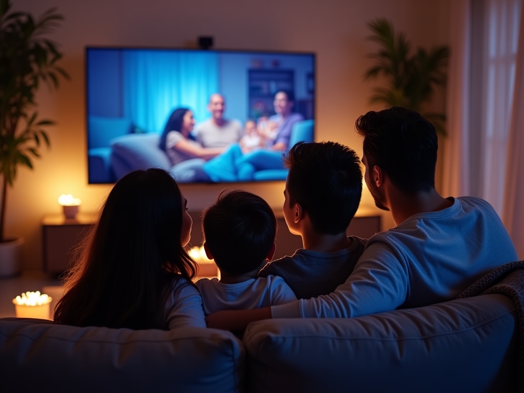 Famille regardant du contenu en streaming